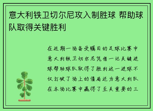 意大利铁卫切尔尼攻入制胜球 帮助球队取得关键胜利