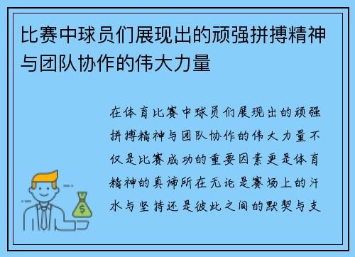 比赛中球员们展现出的顽强拼搏精神与团队协作的伟大力量